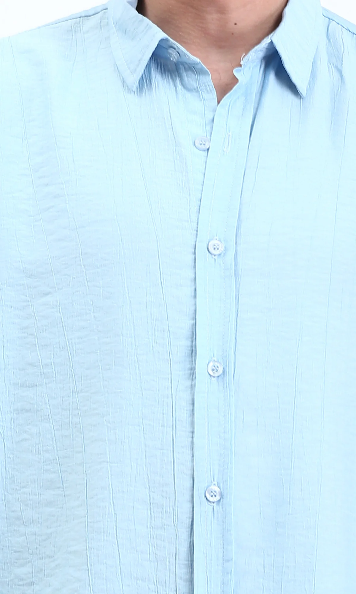 R210822 - Textured Long Sleeves Comfy Shirt - Sky Blue - Image 3