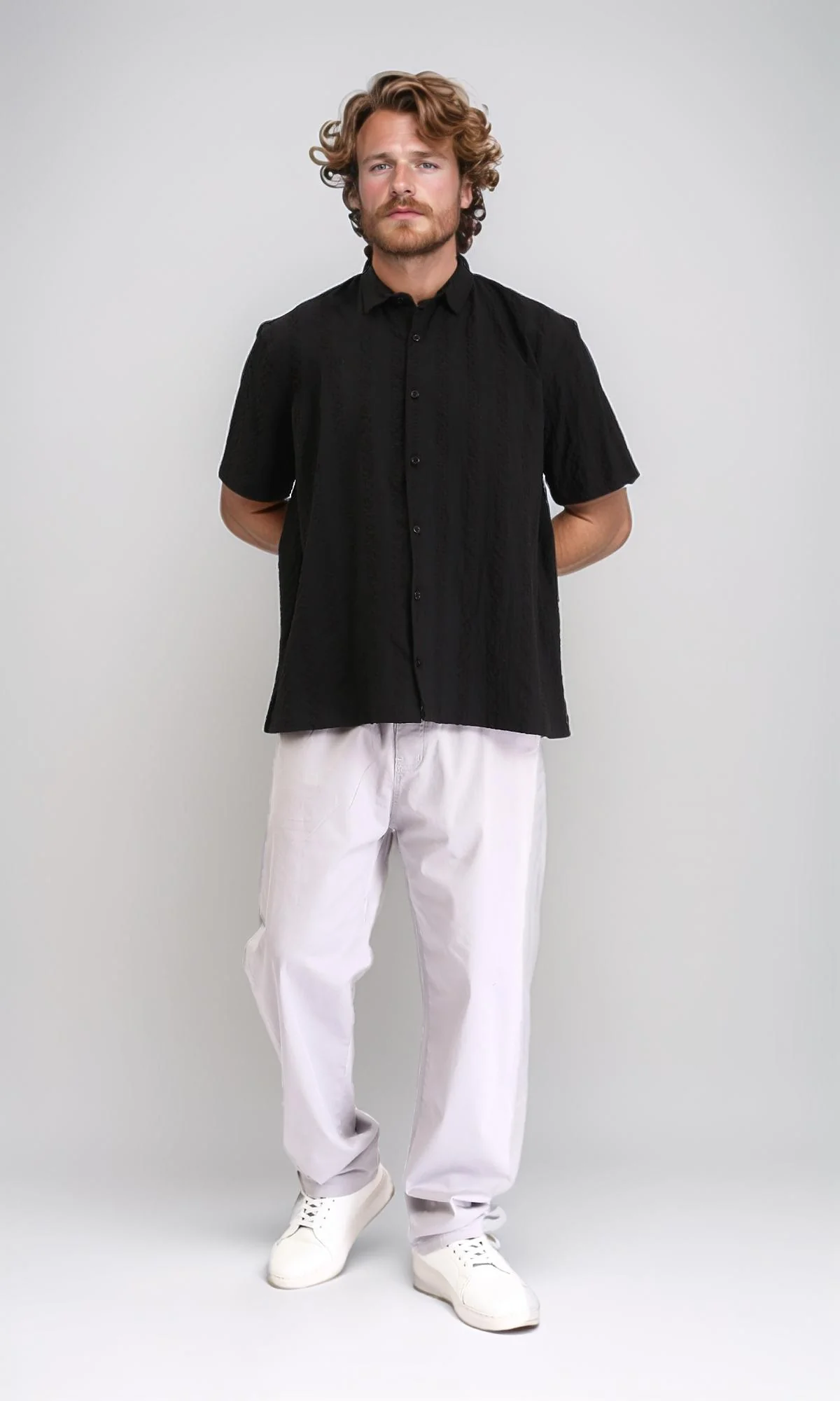 R210825 - Short Sleeves Regular Summer Shirt - Black - Image 4