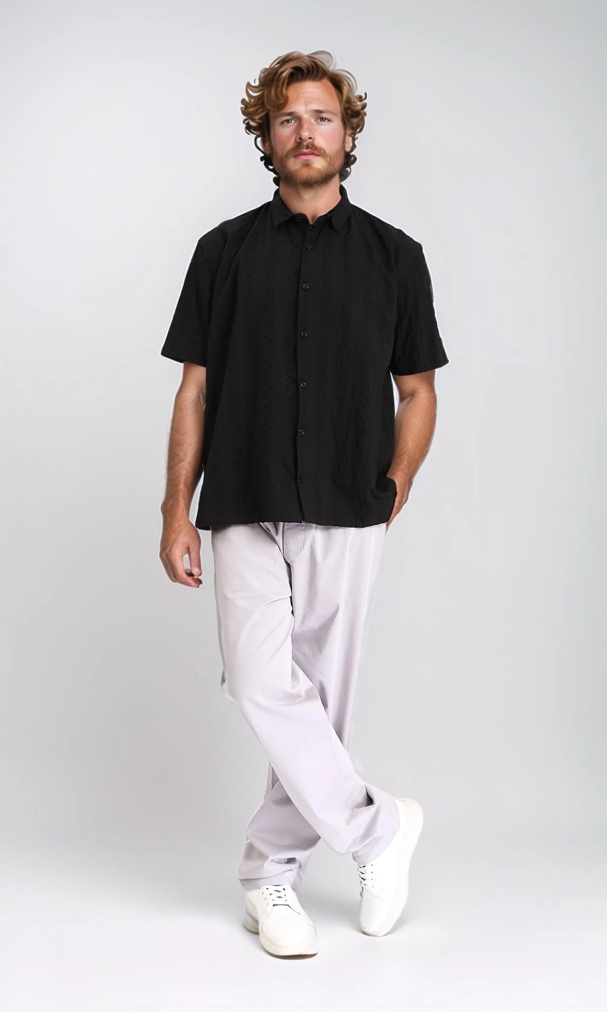 R210825 - Short Sleeves Regular Summer Shirt - Black - Image 5