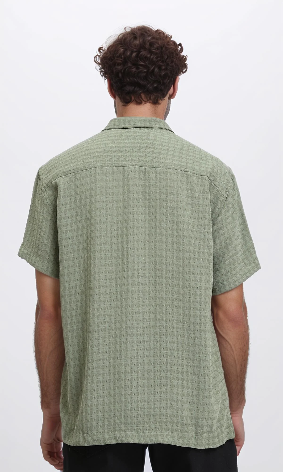R210828 - Self Pattern Short Sleeves Summer Shirt - Olive - Image 2