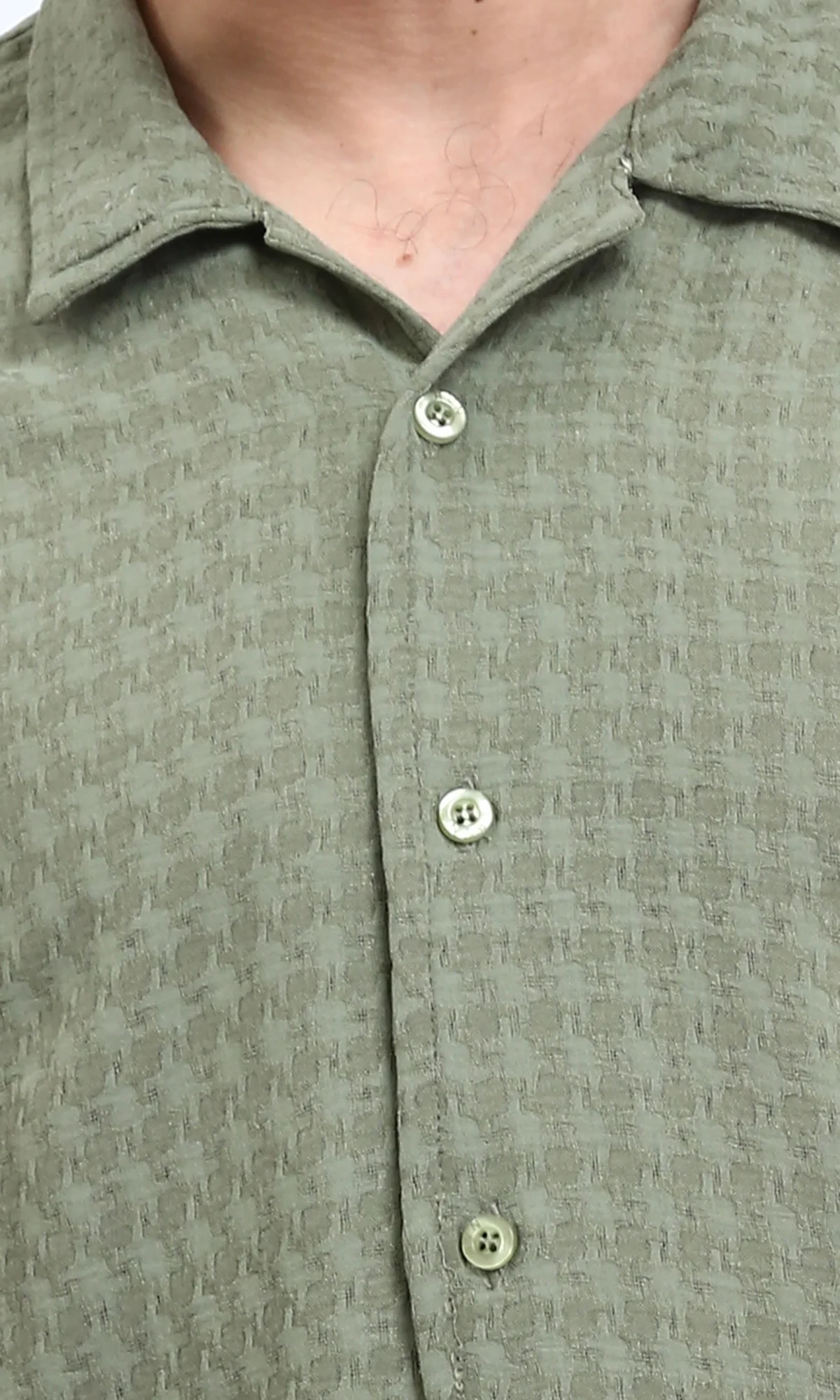 R210828 - Self Pattern Short Sleeves Summer Shirt - Olive - Image 3