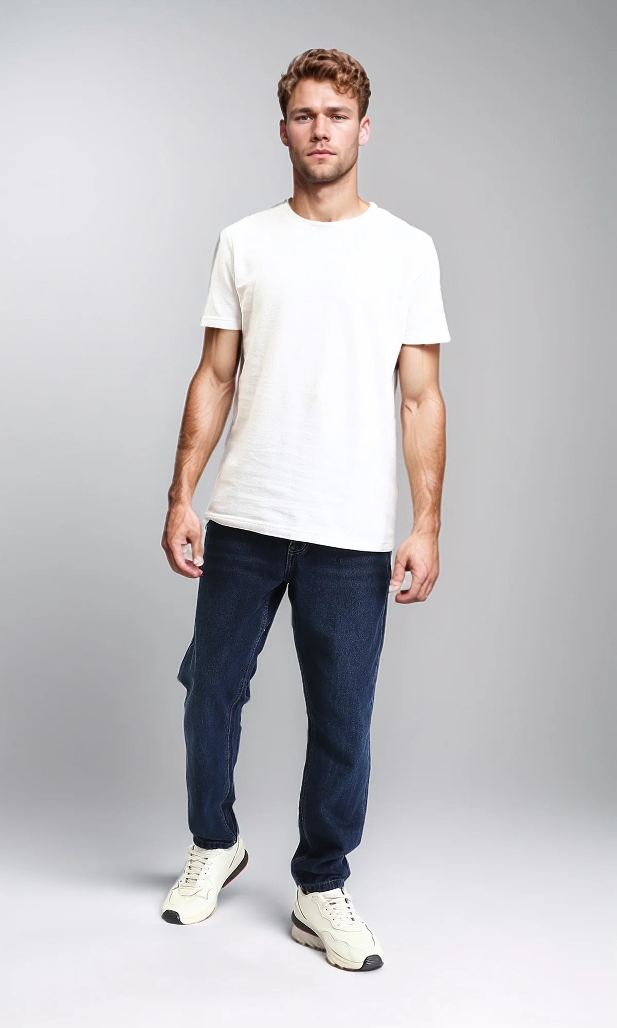 R210838 - Straight Leg Solid Jeans with Front Wash - Navy Blue - Image 4
