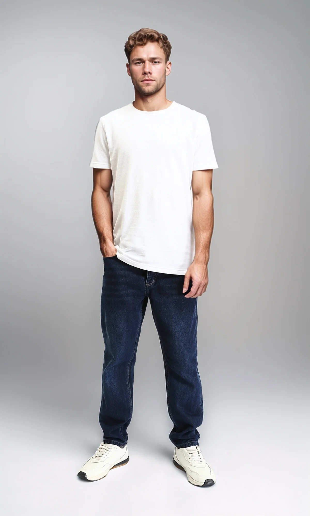 R210838 - Straight Leg Solid Jeans with Front Wash - Navy Blue - Image 5