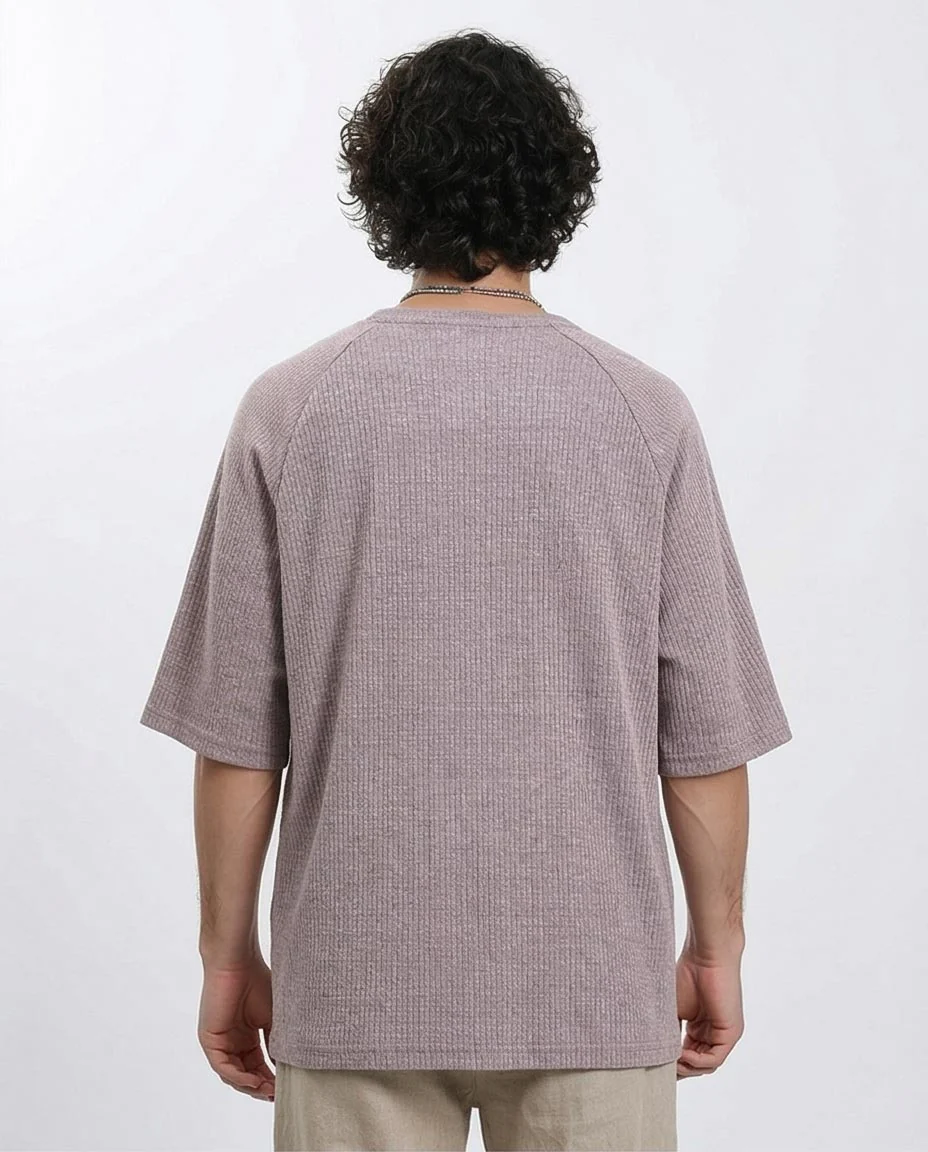 Ravin | Men's Oversized Mauve Waffle-Knit Raglan Tee - Dark Coffee - R210937 - Image 2