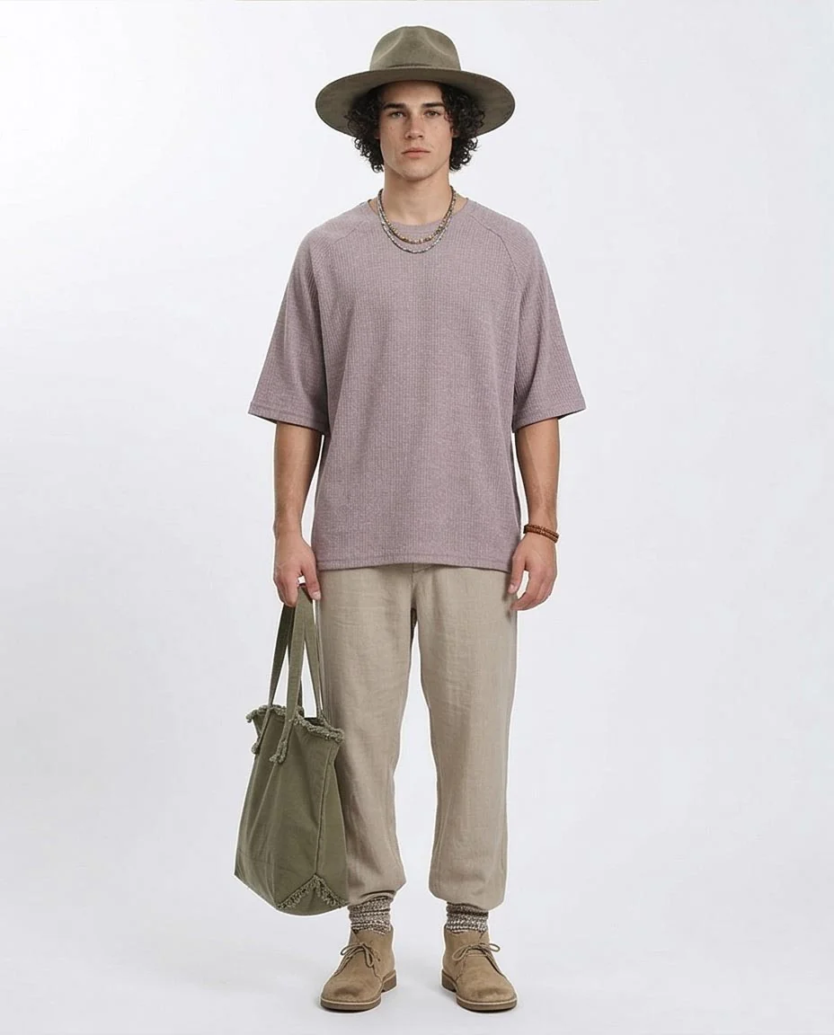 Ravin | Men's Oversized Mauve Waffle-Knit Raglan Tee - Dark Coffee - R210937 - Image 4