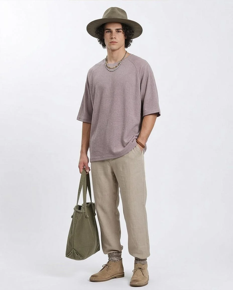 Ravin | Men's Oversized Mauve Waffle-Knit Raglan Tee - Dark Coffee - R210937 - Image 5