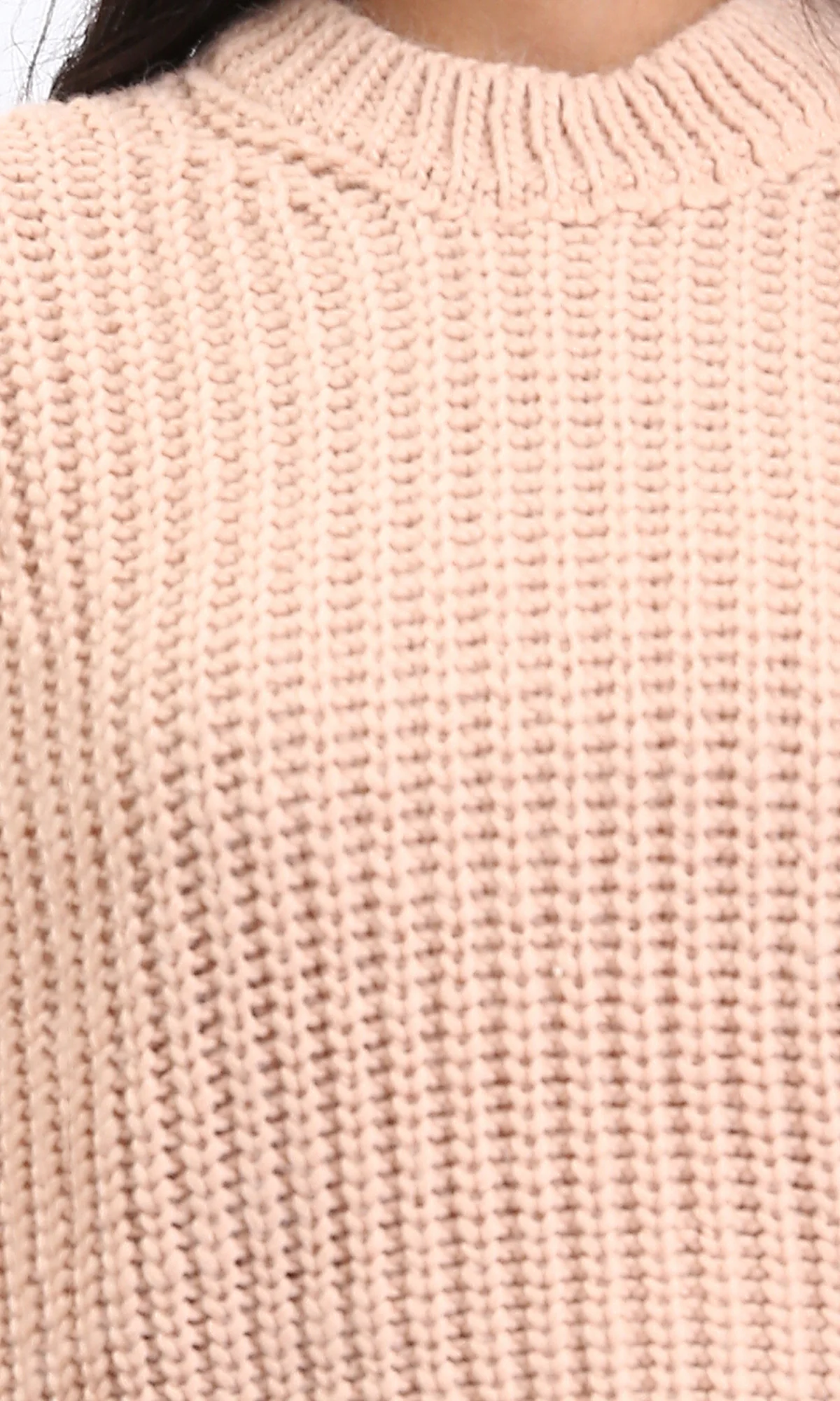 R210976 - Mock Neck Chunky Knit Pullover - Nude - Image 3