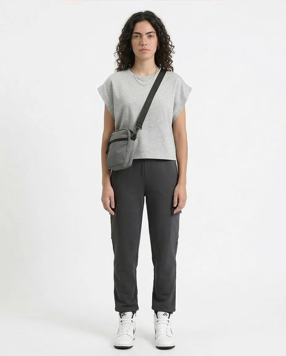 Ravin Cap-Sleeve Boxy Sweatshirt – Grey Marl - R210990 - Image 3