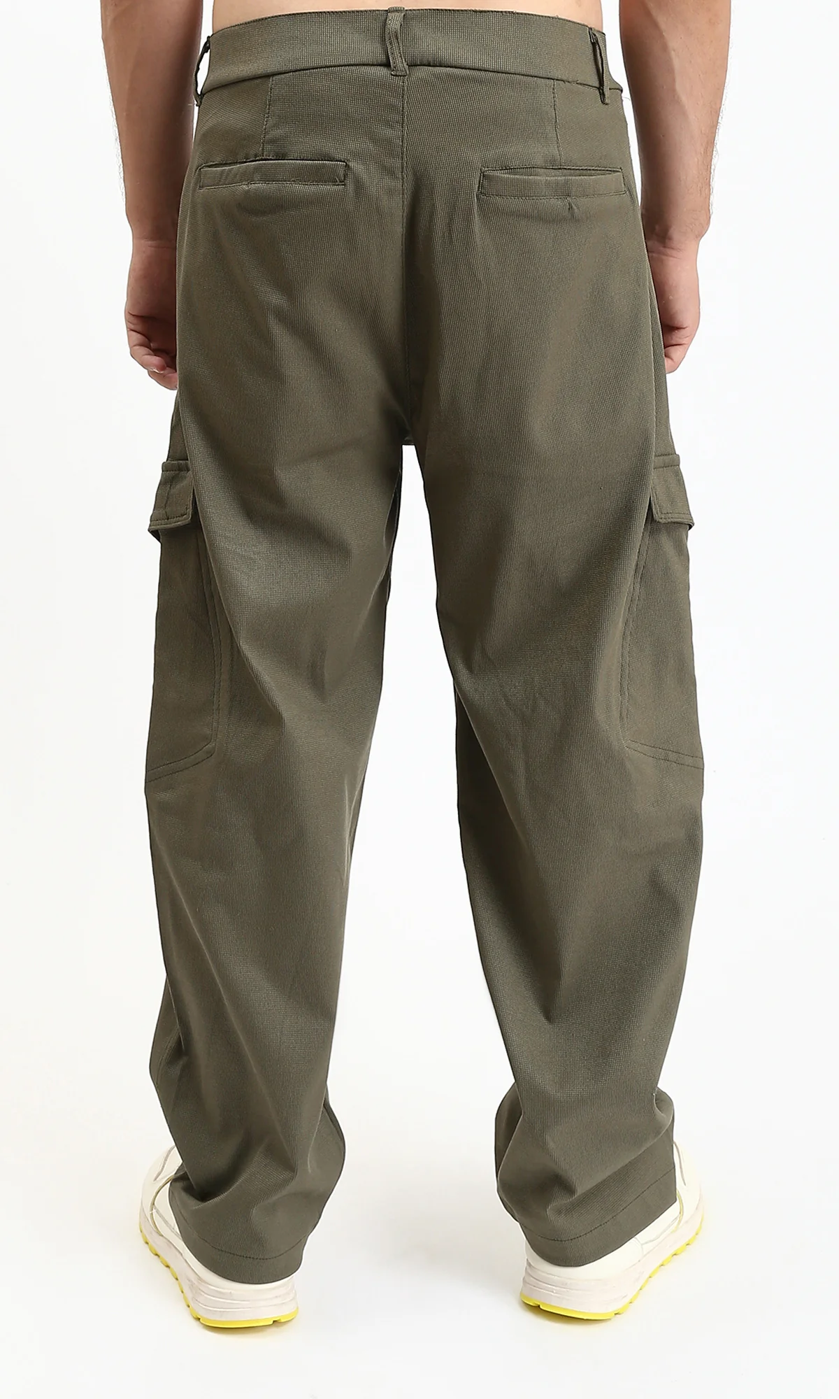 R211024 - Solid Wide Cargo Pants - Dark Olive - Image 2
