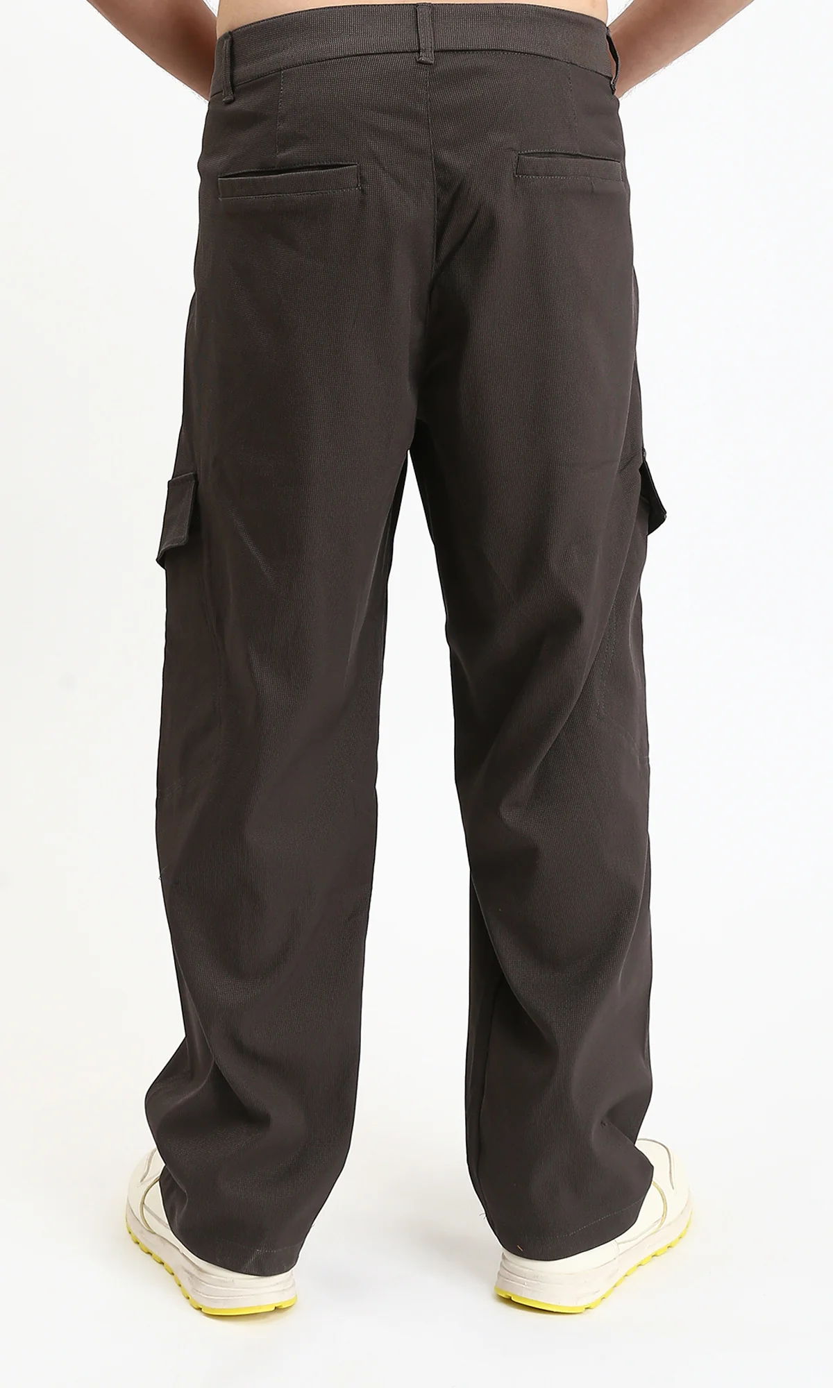 R211025 - Solid Wide Cargo Pants - Dark Grey - Image 2