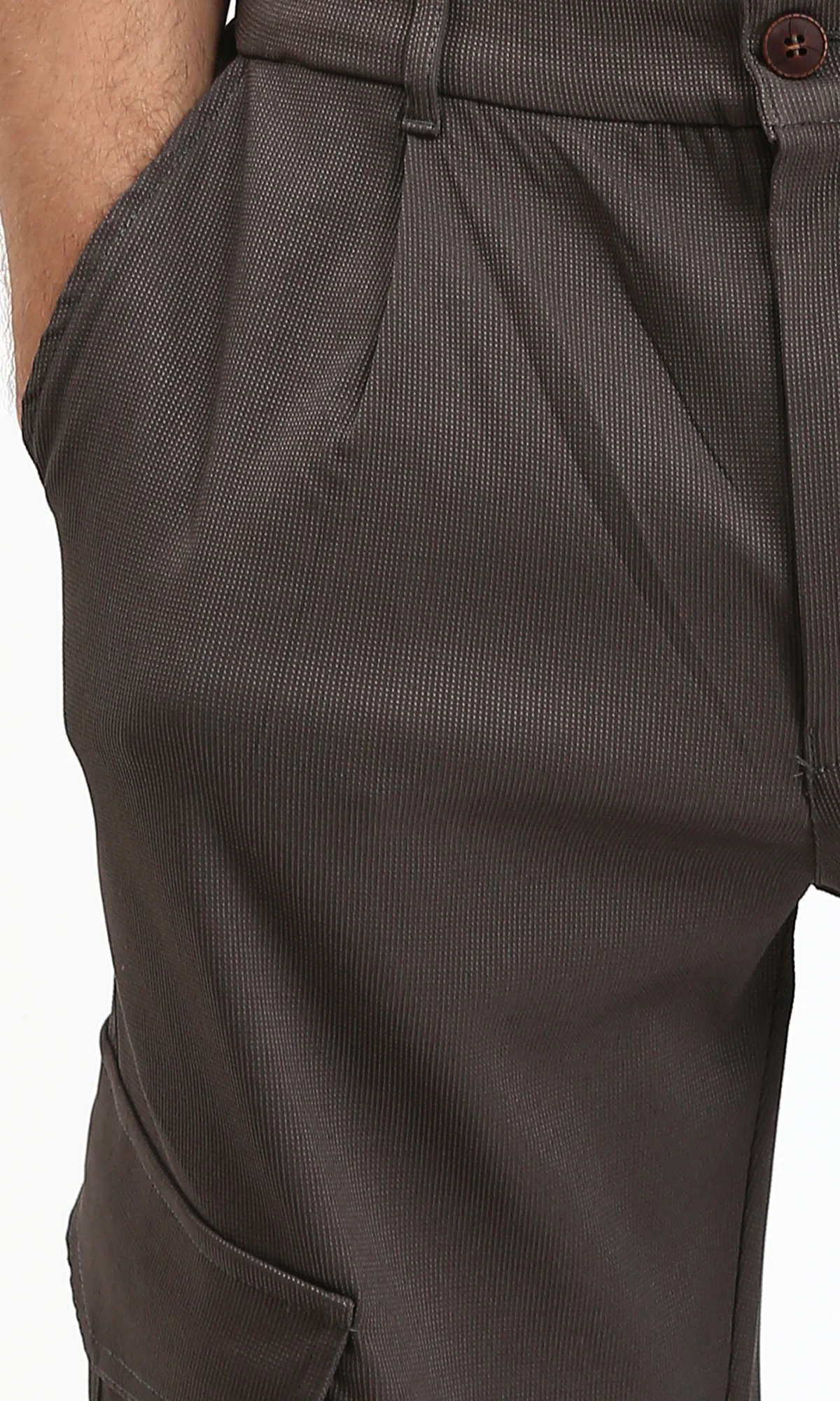R211025 - Solid Wide Cargo Pants - Dark Grey - Image 3