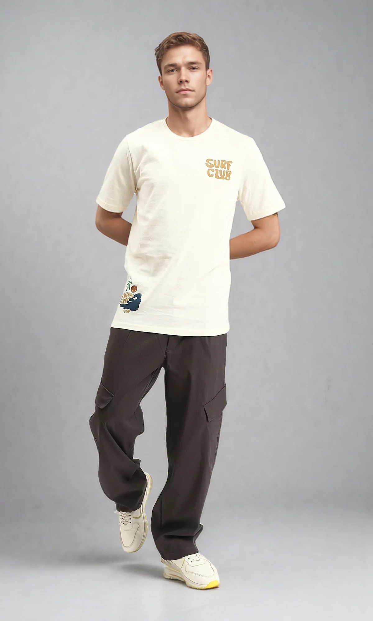 R211025 - Solid Wide Cargo Pants - Dark Grey - Image 4