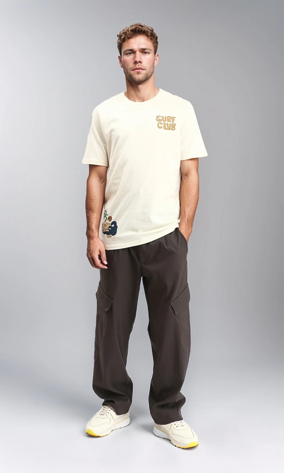 R211025 - Solid Wide Cargo Pants - Dark Grey - Image 5