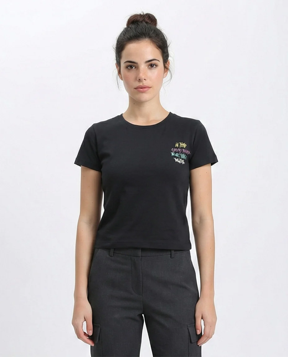 R211027 - Slip On Printed Regular Tee - Black