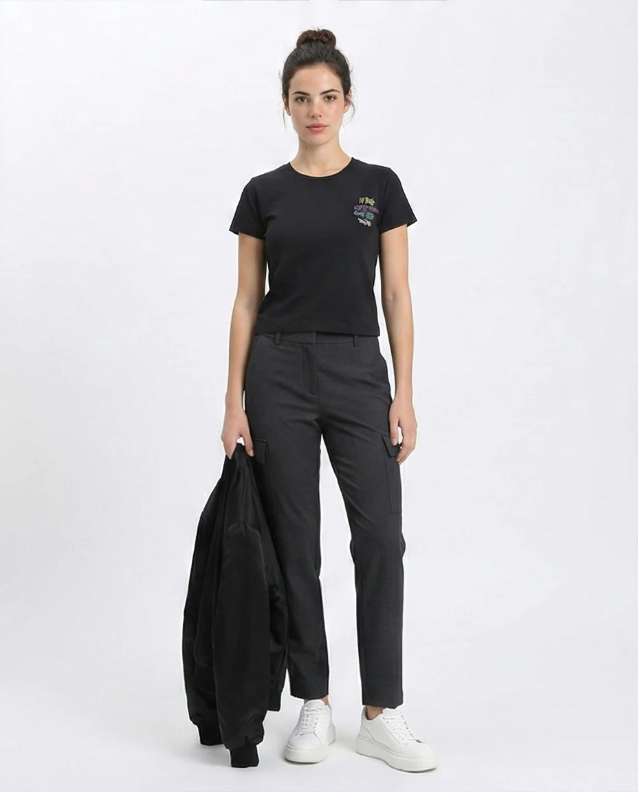 R211027 - Slip On Printed Regular Tee - Black - Image 4