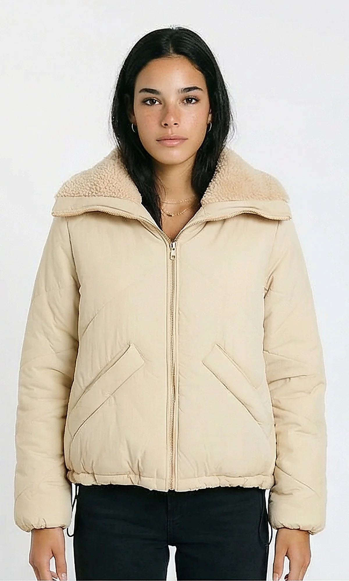 R211078 - Coziness Puffer Jacket with Inner Fur - Beige