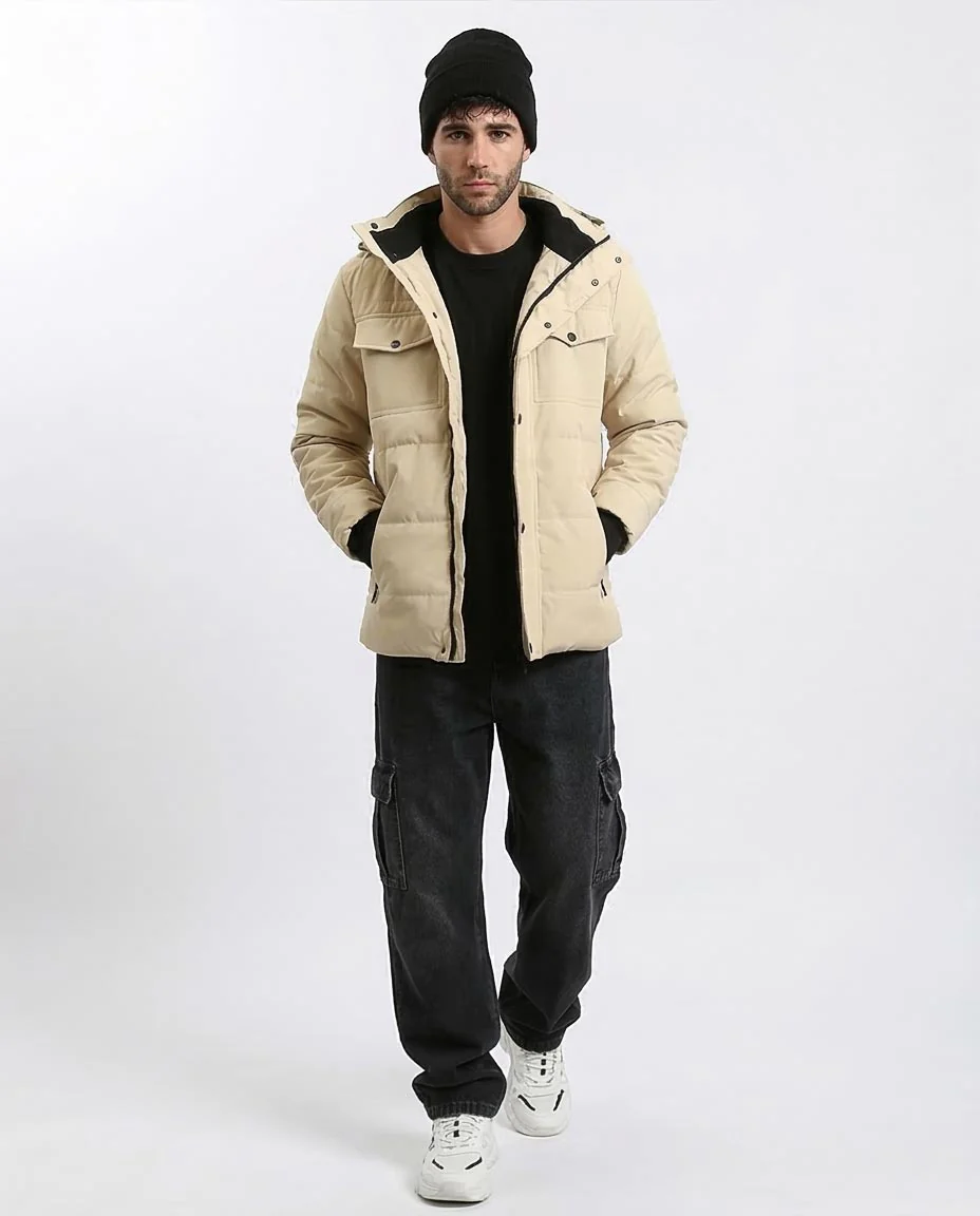 Ravin Men’s Utility Quilted Puffer Jacket - Beige - R211177 - Image 3