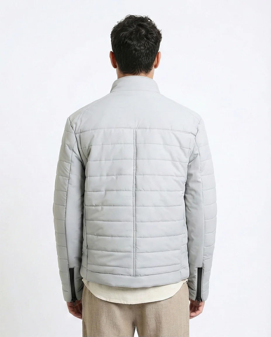 R211179 - Zipped Bomber Jacket with Side Pockets - Light Grey - Image 2