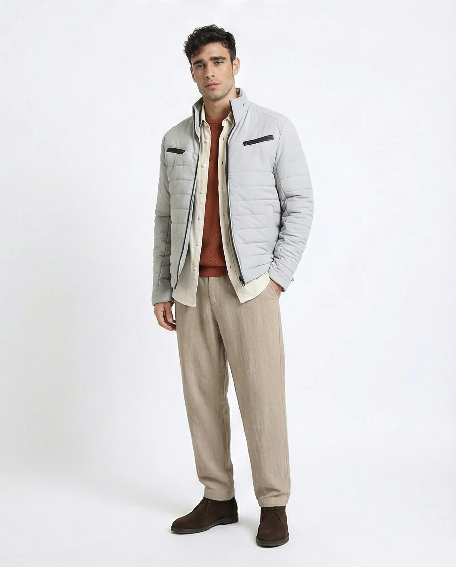 R211179 - Zipped Bomber Jacket with Side Pockets - Light Grey - Image 4