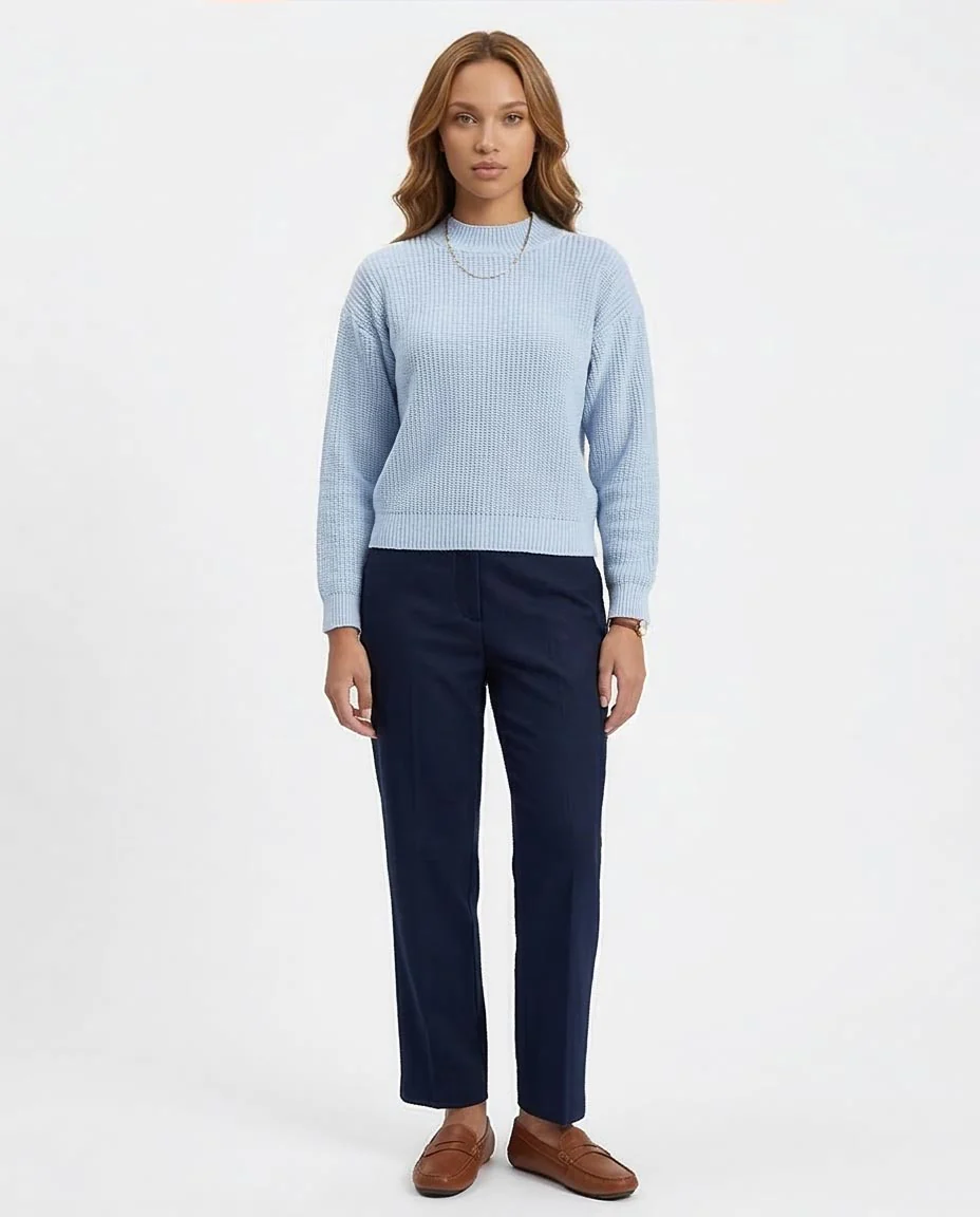Ravin Women's Textured Mock-Neck Relaxed Knit Sweater – Ice Blue - R211184 - Image 3