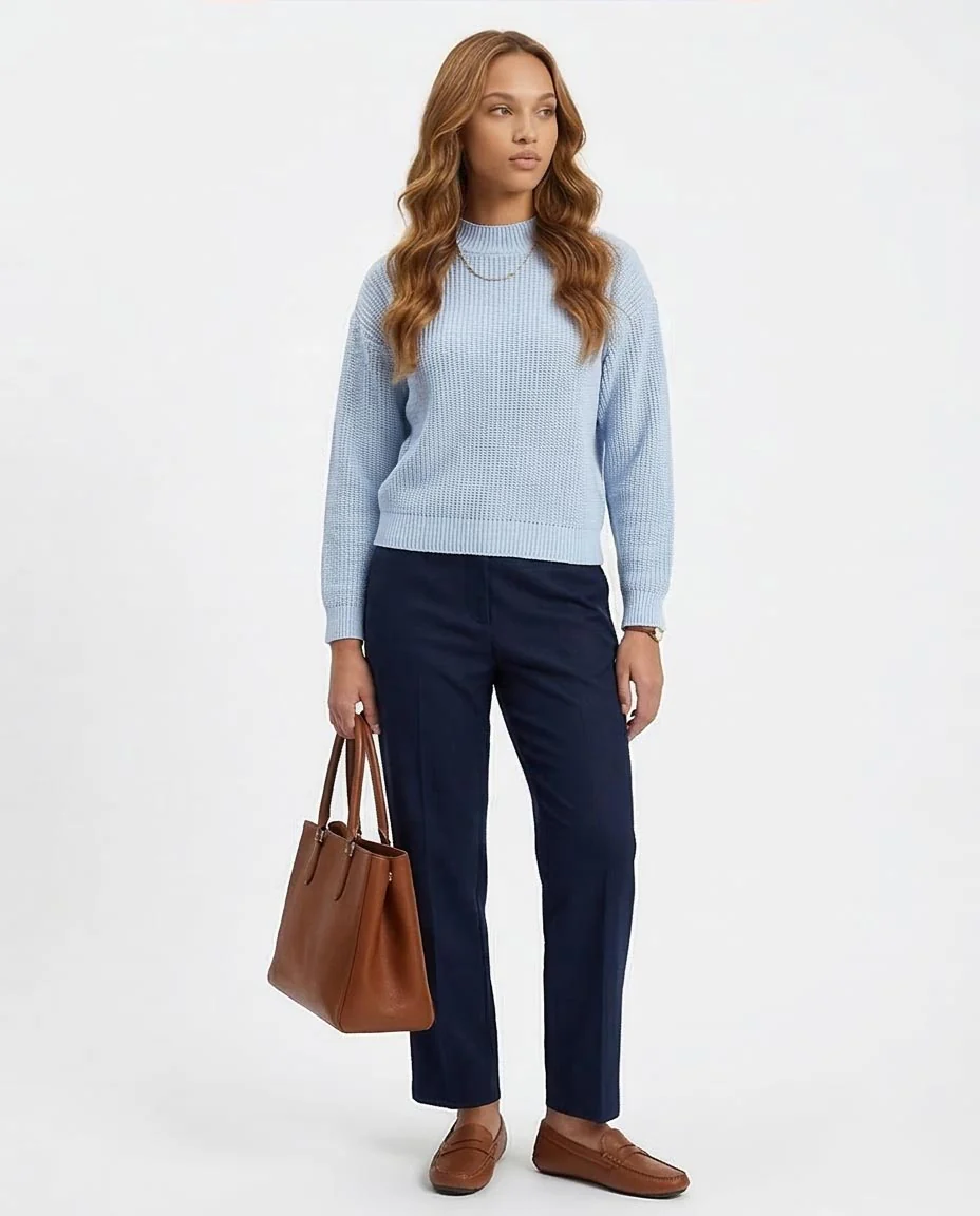 Ravin Women's Textured Mock-Neck Relaxed Knit Sweater – Ice Blue - R211184 - Image 5