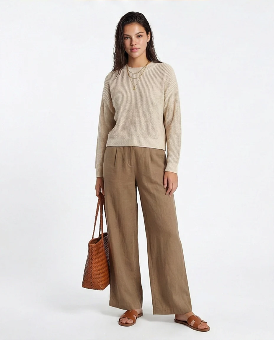 R211185 - Slip On Casual Knitted Pullover - Pastel Beige - Image 4