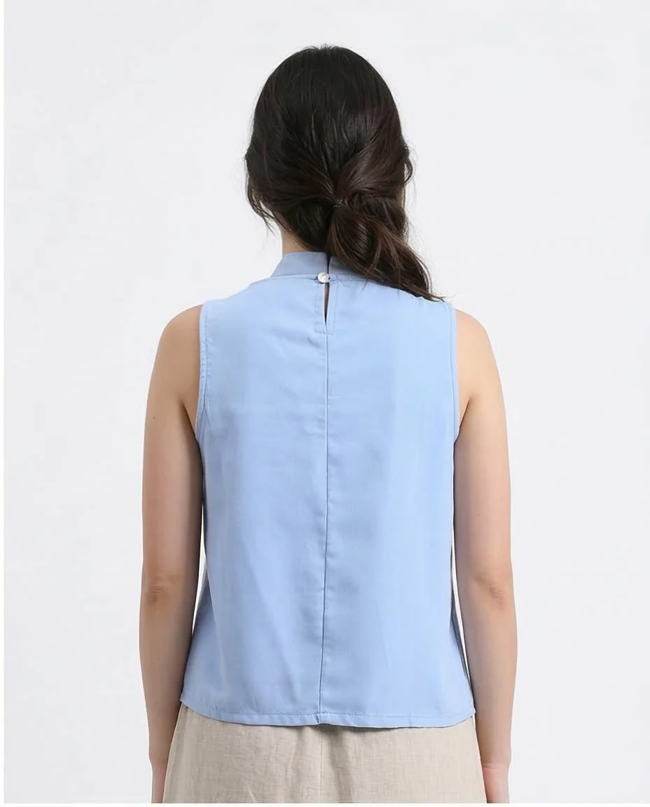 Ravin Women’s Sleeveless Square Neck Shell Top – Cornflower Blue - R211292 - Image 2