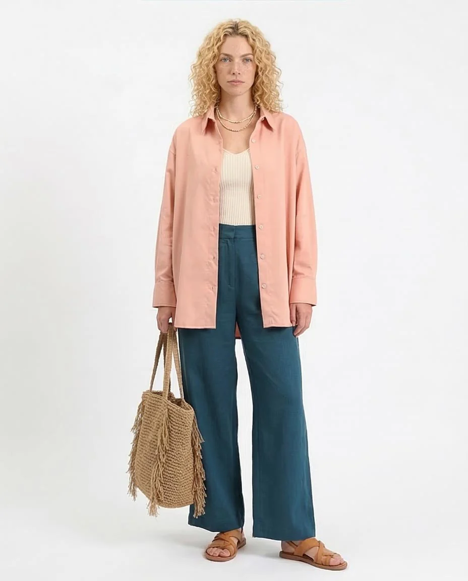 Ravin Oversized Long-Sleeve Button-Down Shirt – Peach - R211296 - Image 3
