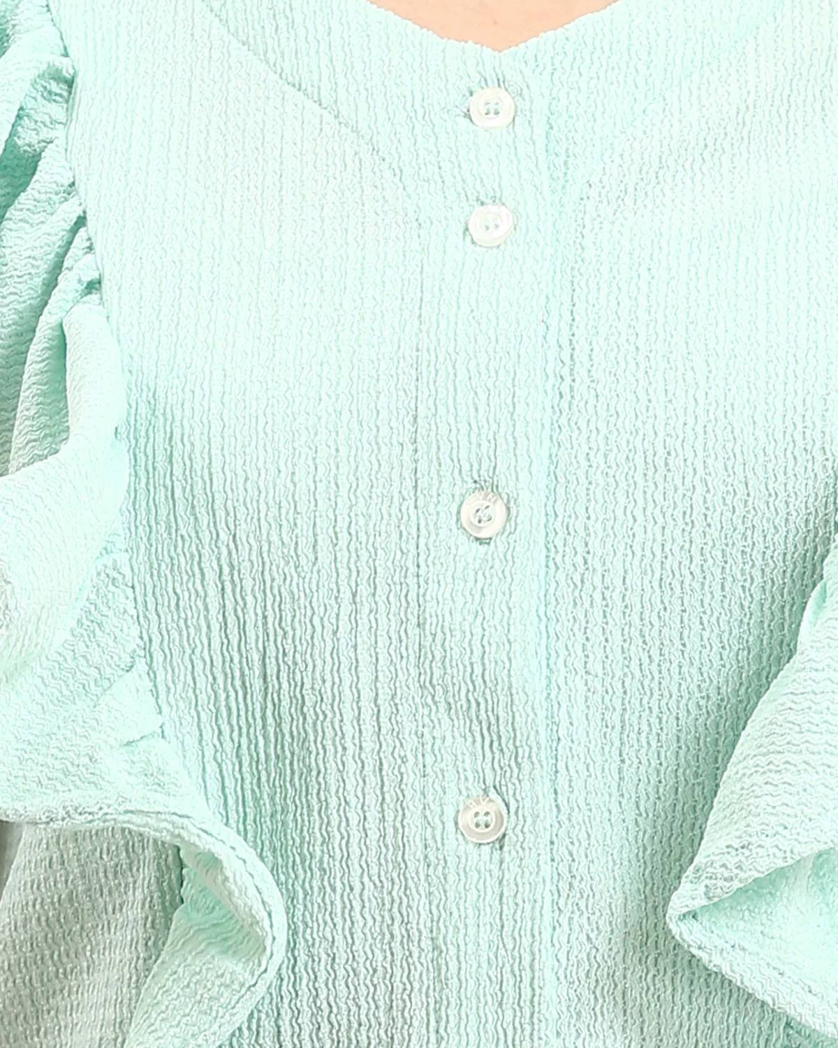 Ravin Women’s Ruffle-Trim Seersucker Sleeveless Blouse – Mint Green R211301 - Image 4