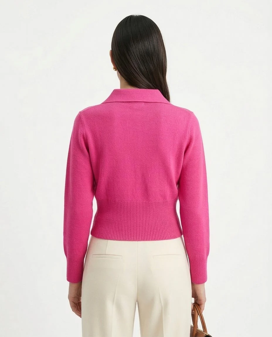 Ravin Women’s Quarter-Zip Knit Polo Sweater – Fuchsia - R211372 - Image 2