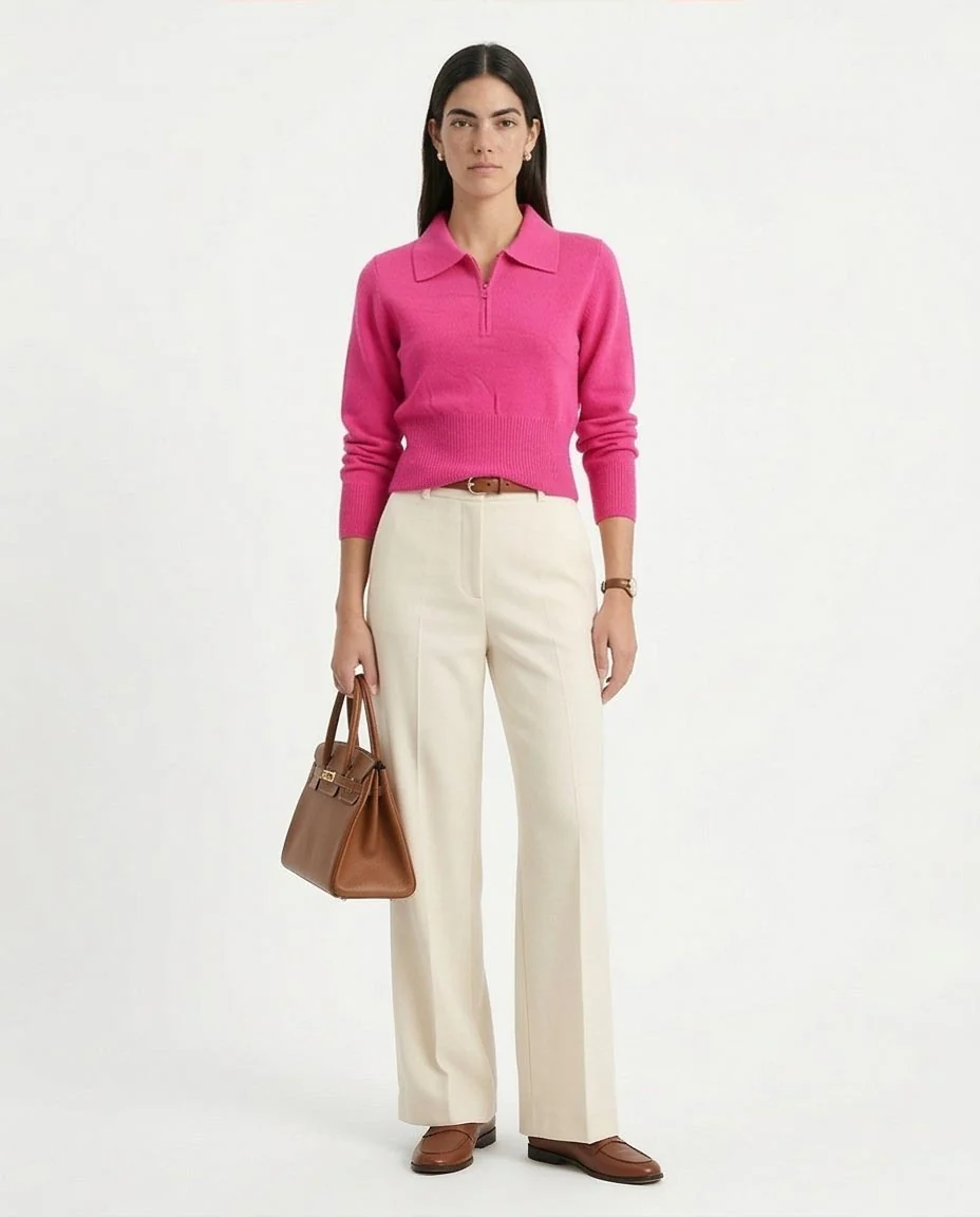 Ravin Women’s Quarter-Zip Knit Polo Sweater – Fuchsia - R211372 - Image 4