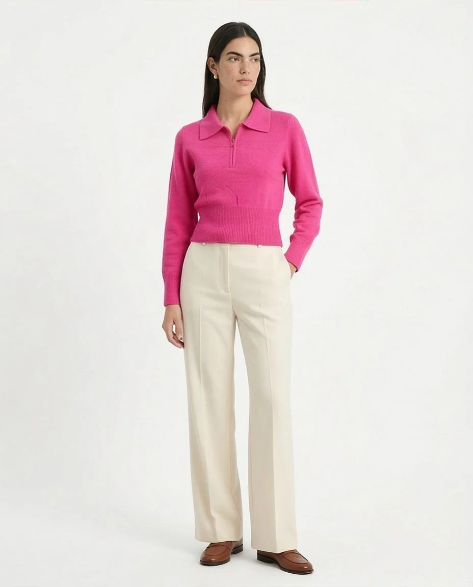 Ravin Women’s Quarter-Zip Knit Polo Sweater – Fuchsia - R211372 - Image 5