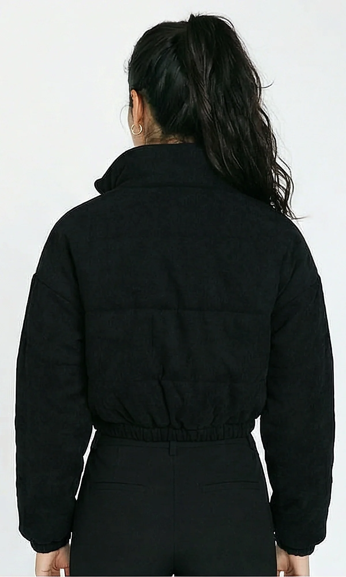 R211451 - Zipped Cropped Corduroy Jacket - Black - Image 2