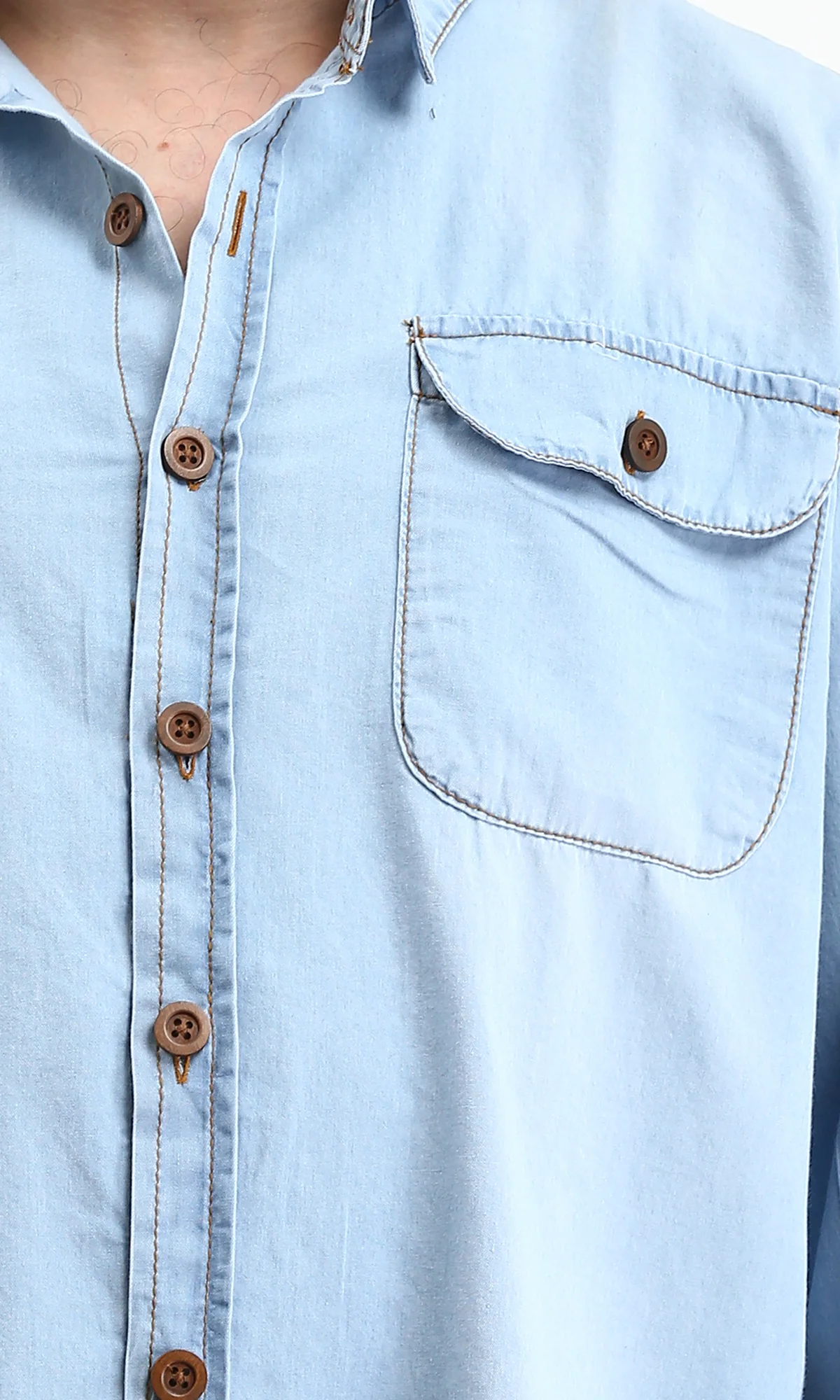 R211506 - Long Sleeves Denim Shirt with Pockets - Light Blue - Image 3