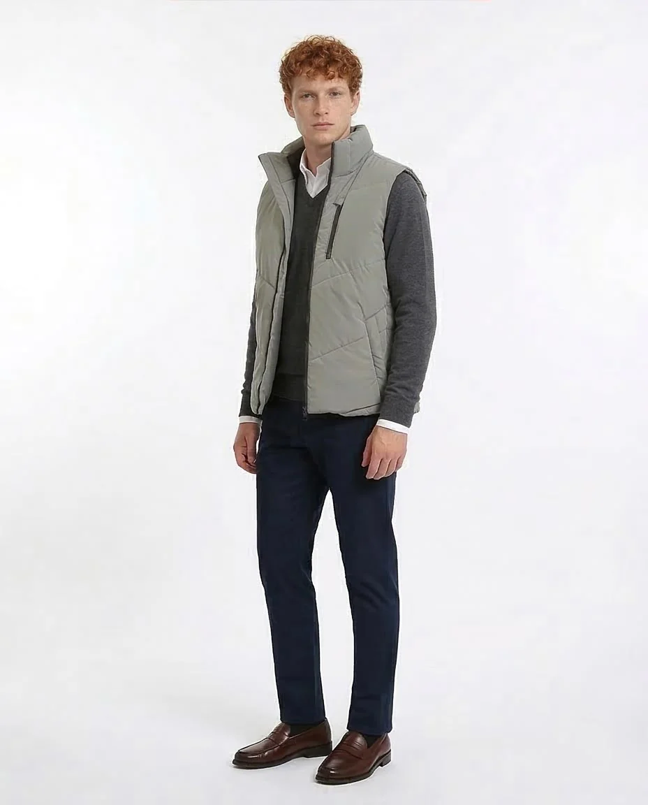 Ravin Men’s Chevron-Quilted Puffer Vest with Detachable Hood - Grey - R211598 - Image 5