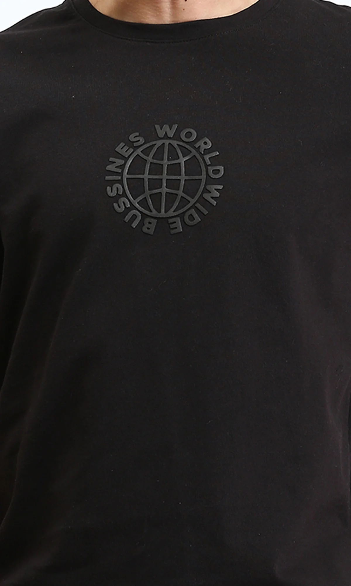R211619 - "Business World Wide" Cotton Short Sleeves Tee - Black