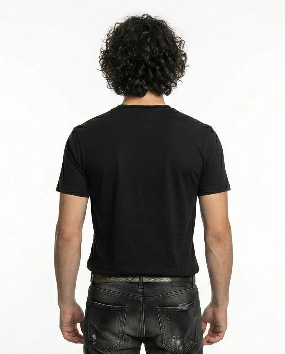 R211619 - "Business World Wide" Cotton Short Sleeves Tee - Black - Image 5