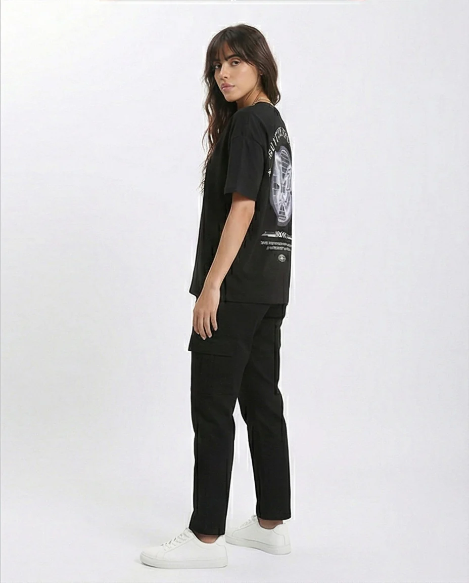 R211625 - Butterfly Crew Neck Printed Tee - Black - Image 4