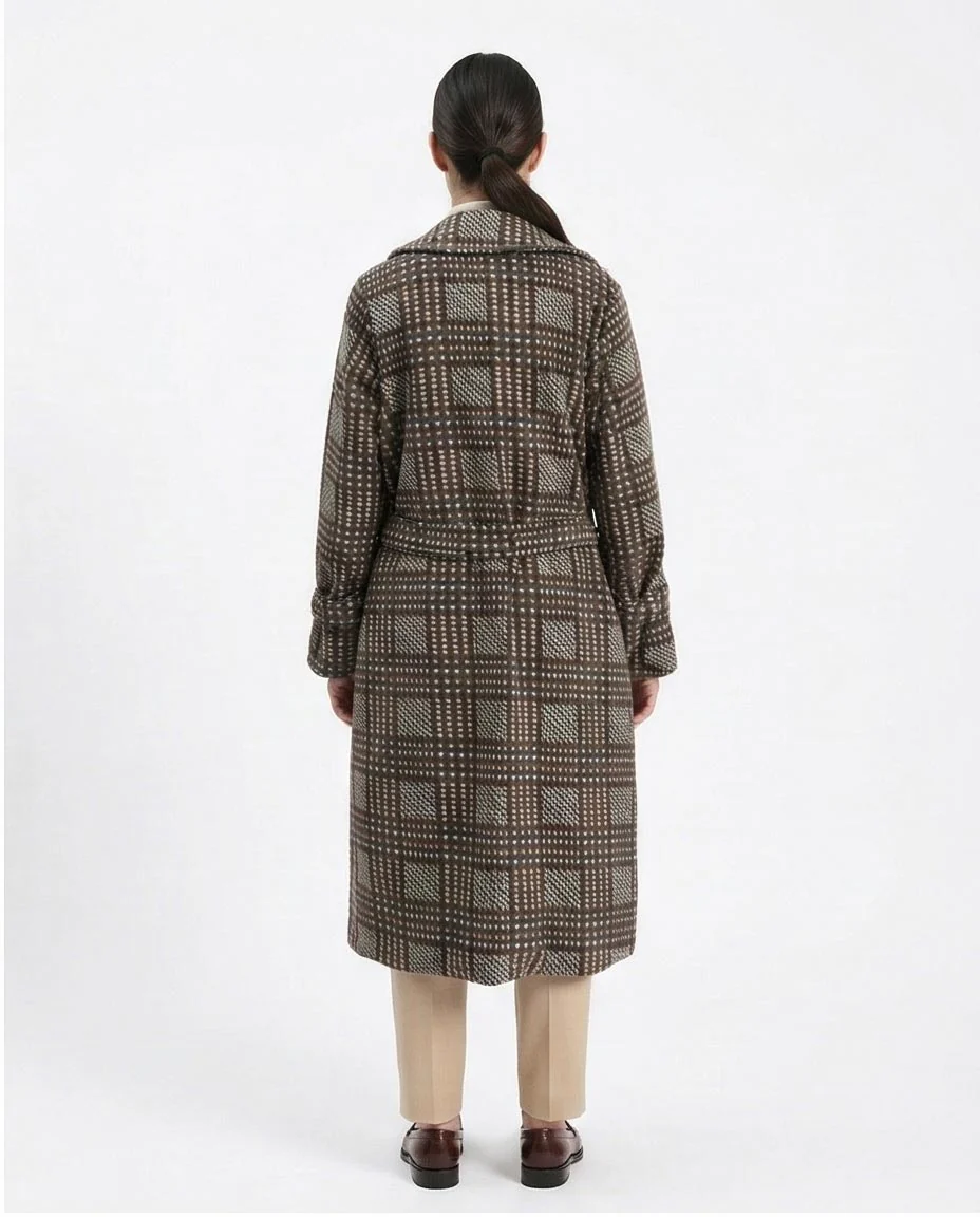 Ravin Checked Double-Breasted Longline Overcoat - R211662 - Image 2