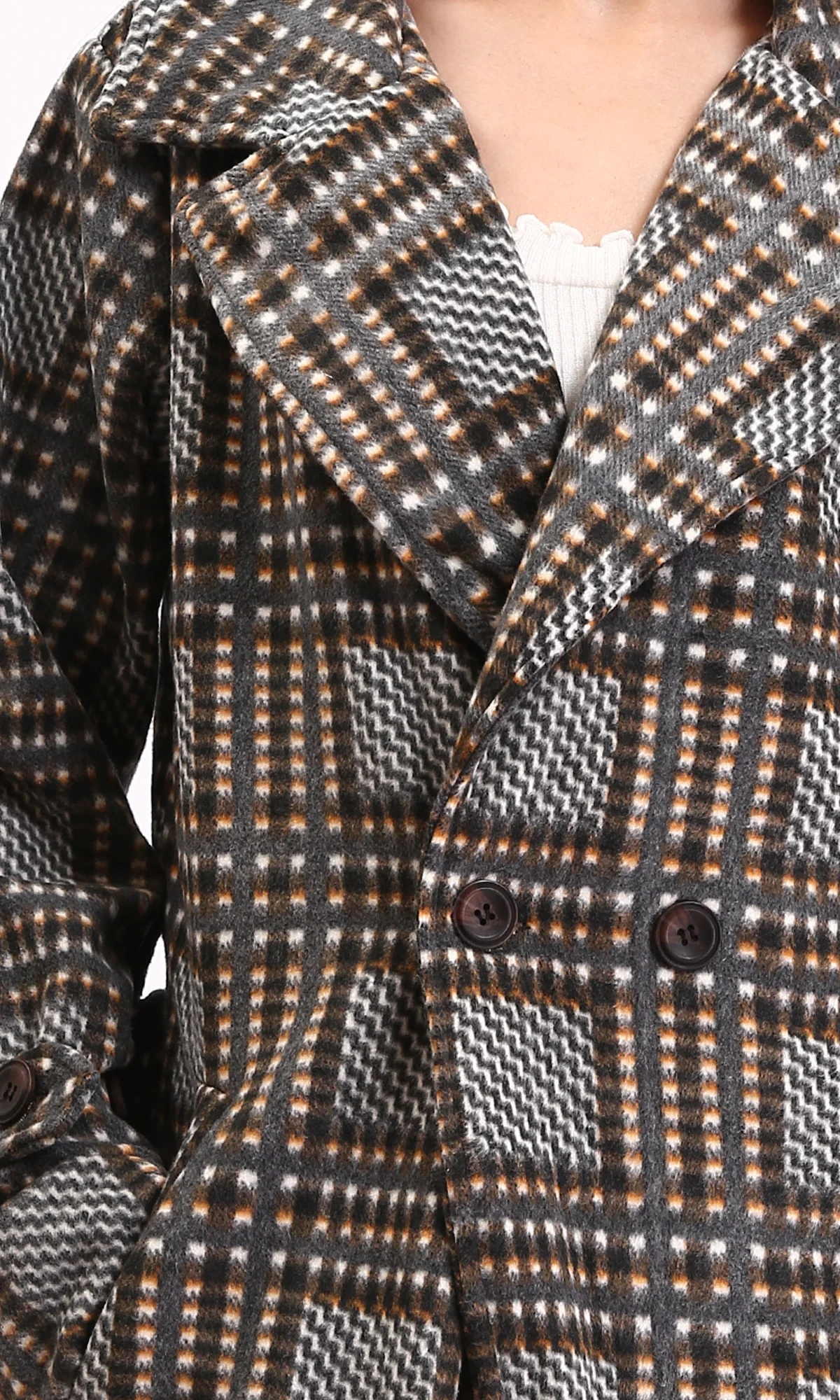 Ravin Checked Double-Breasted Longline Overcoat - R211662 - Image 3
