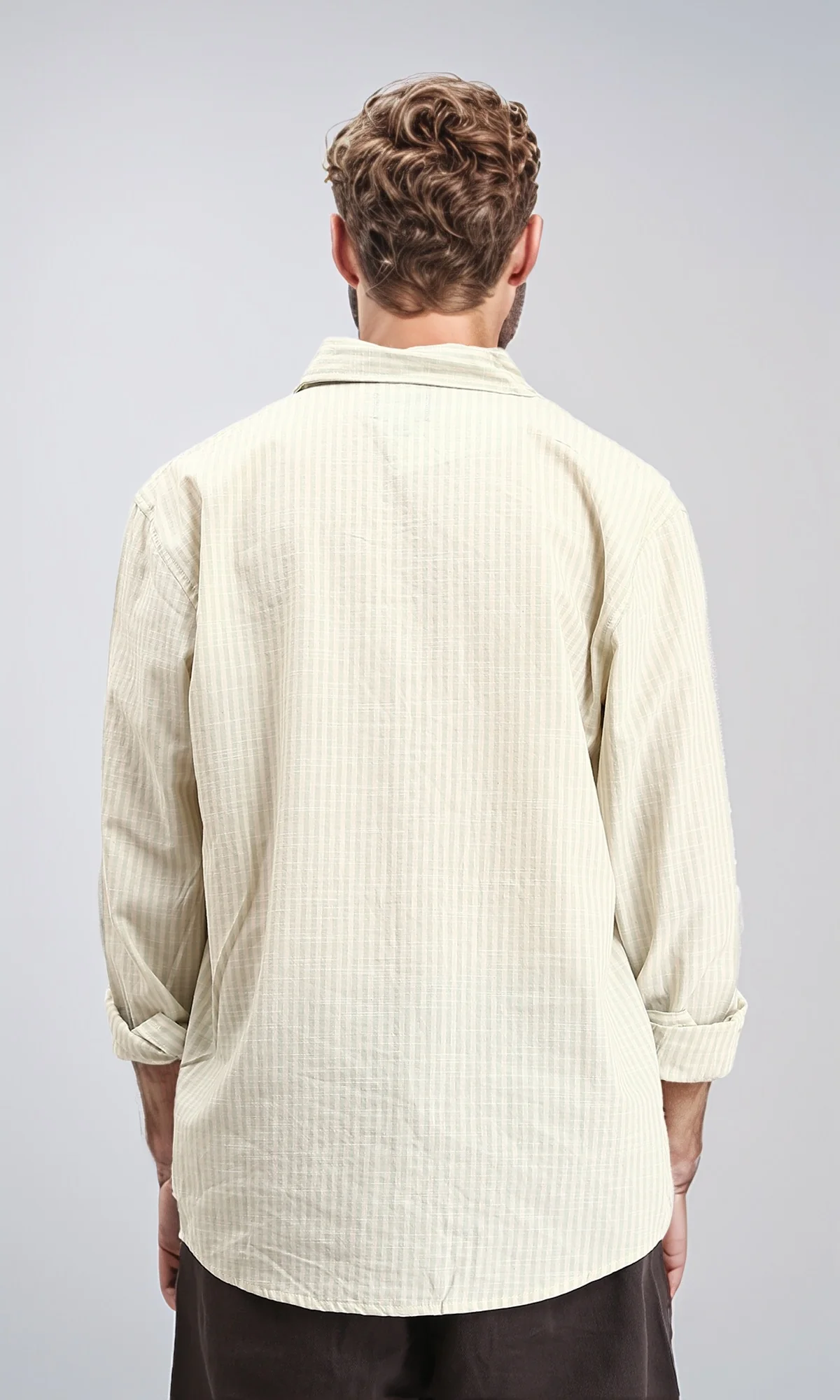 R211680 - Striped Long Sleeves Cotton Shirt - Beige & Mint - Image 2