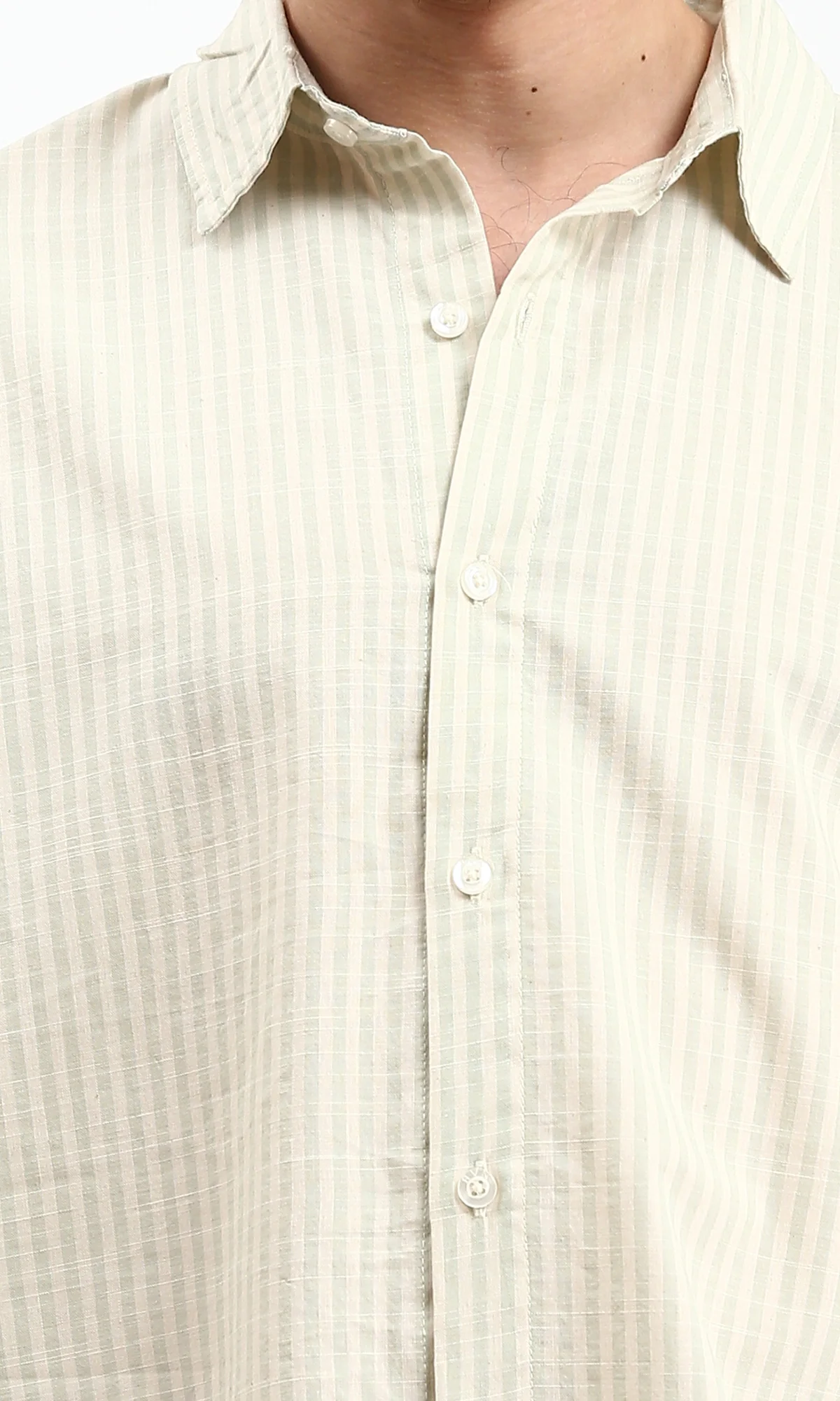 R211680 - Striped Long Sleeves Cotton Shirt - Beige & Mint - Image 3