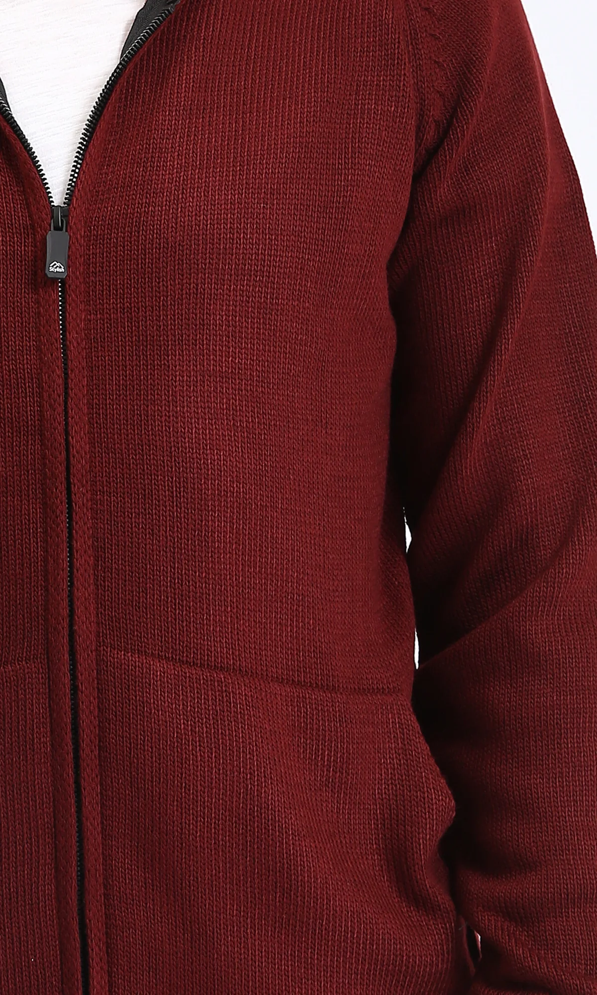 R211738 - Hooded Neck Full Zipper Knitted Sweater - Burgundy - Image 3