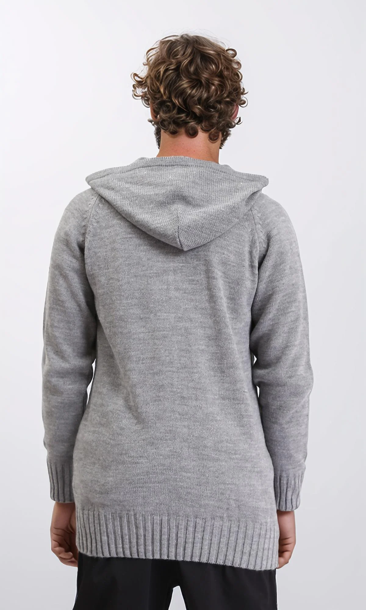 R211740 - Hooded Neck Full Zipper Knitted Sweater - Heather Grey - Image 2