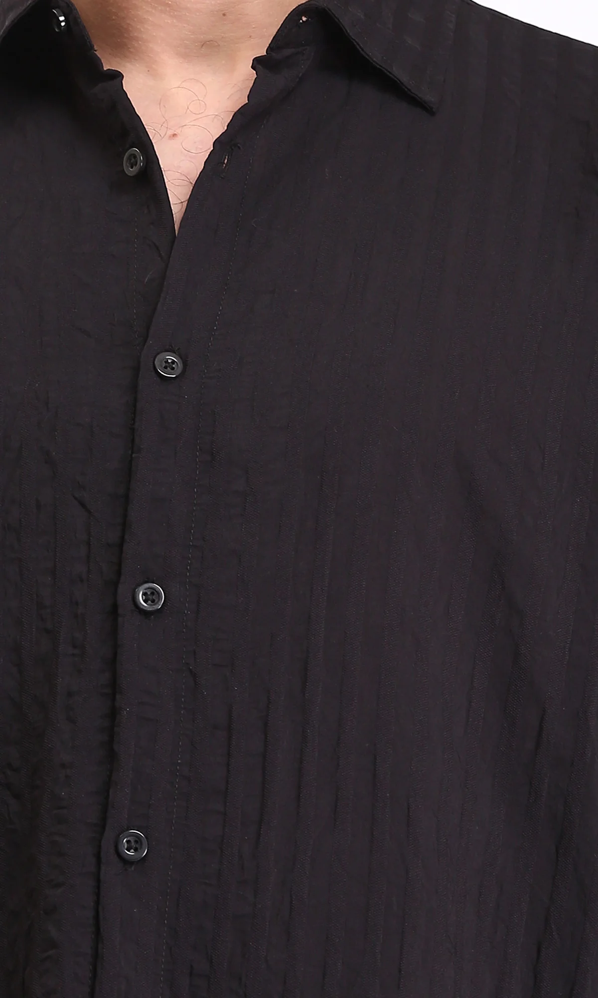 R211742 - Self Striped Long Sleeves Casual Shirt - Black - Image 3