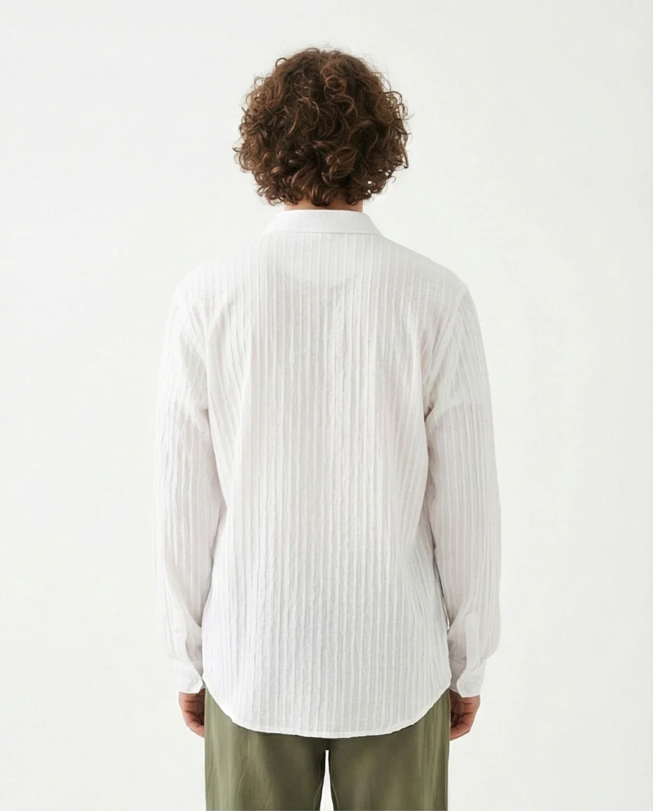 R211743 - Self Striped Long Sleeves Casual Shirt - White - Image 2