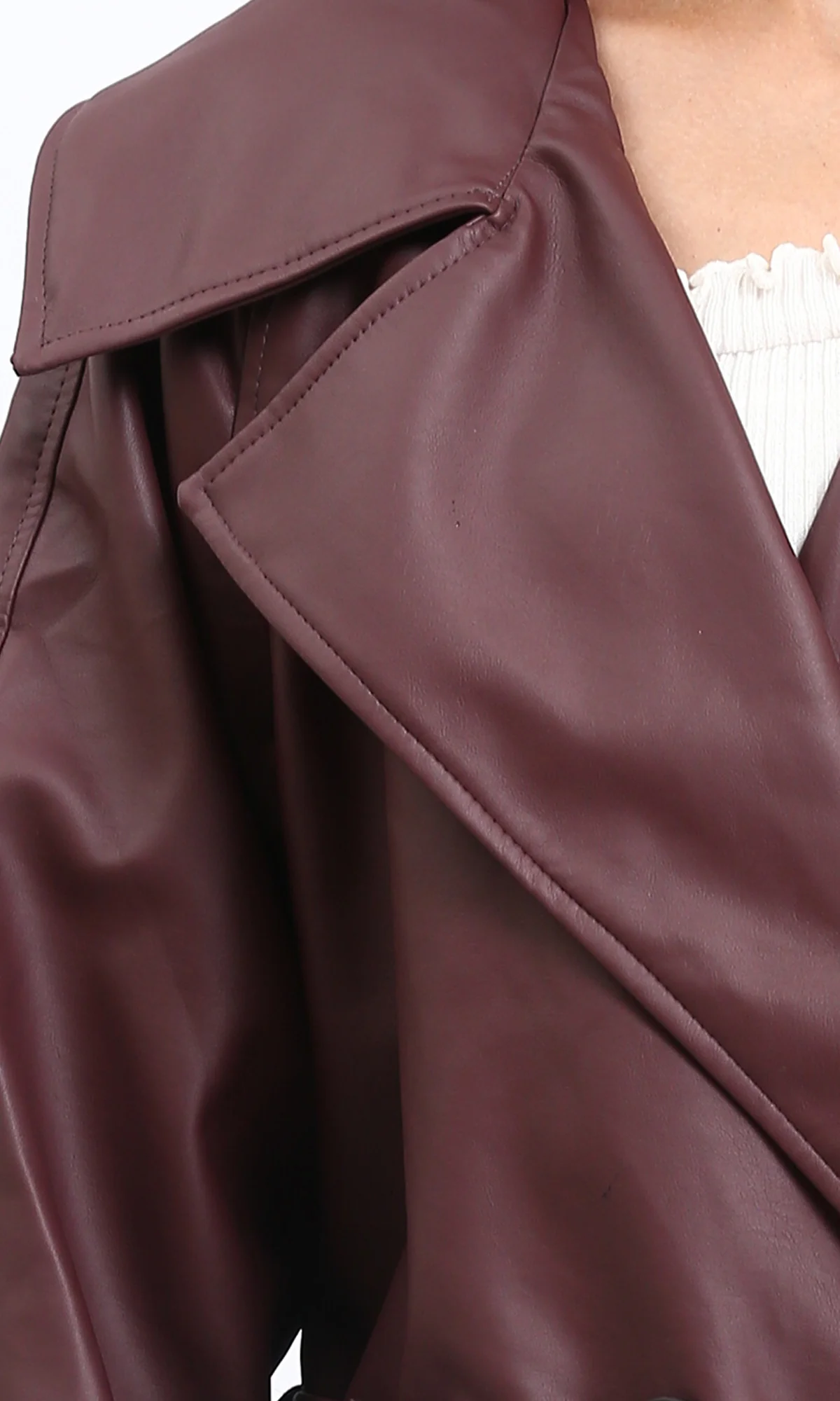 Ravin Burgundy Faux-Leather Belted Trench Coat - R211880 - Image 3