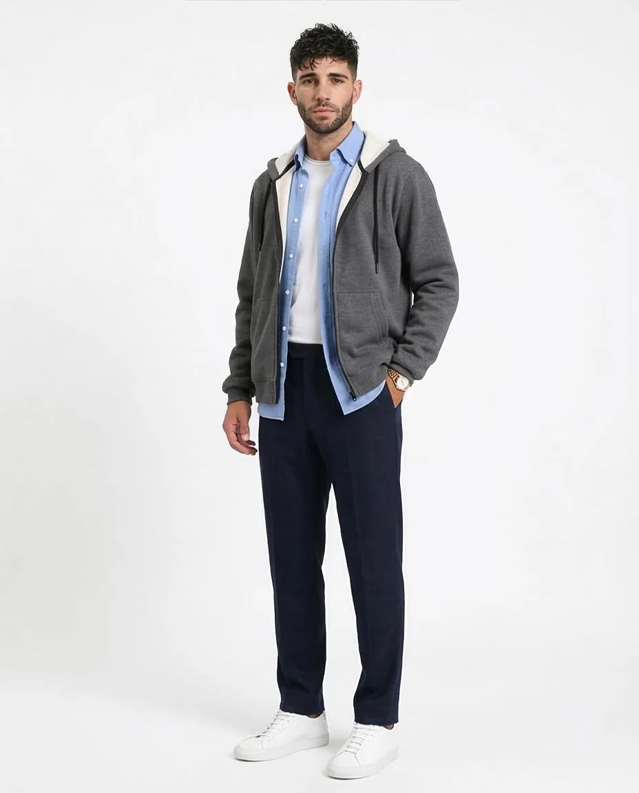 Ravin Men’s Thermal-Lined Zip-Up Hoodie – Charcoal Heather - R212037 - Image 5