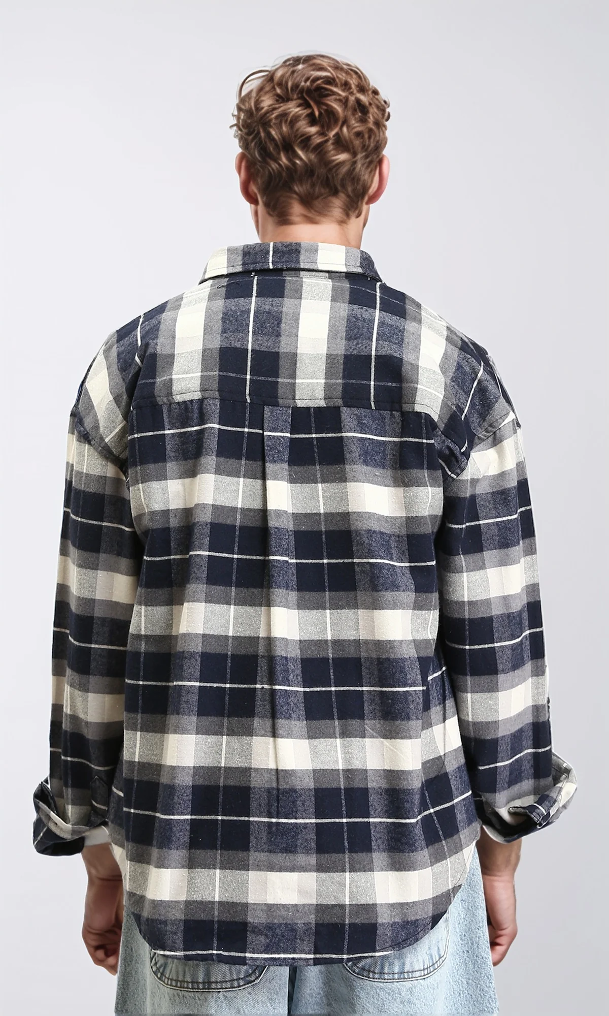 R212080 - Plaids Casual Regular Fit Shirt - Navy Blue & Off-White - Image 2
