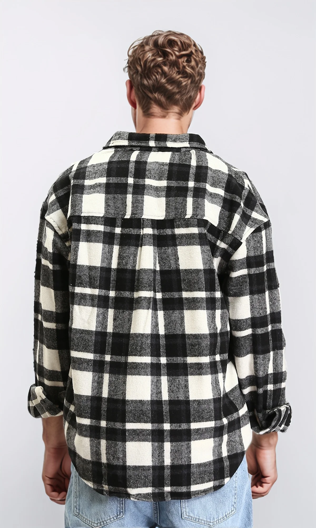 R212081 - Tartan Long Sleeves Buttoned Shirt - Black & White - Image 2